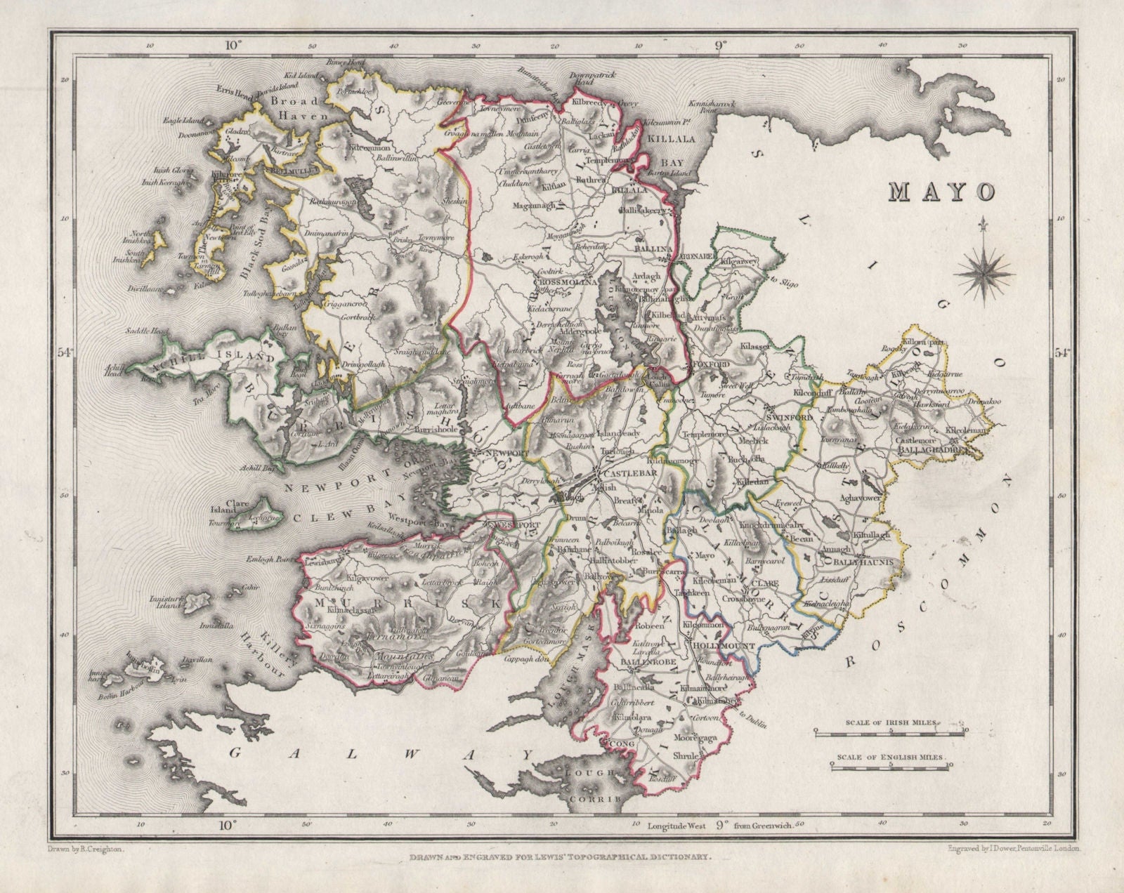 COUNTY MAYO antique map for LEWIS by CREIGHTON & DOWER. Ireland 1846 old